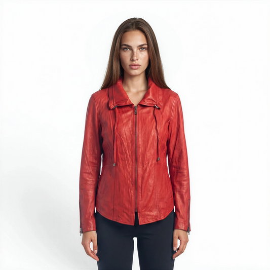 Crinkle Lamb Leather Zip Front Shirt