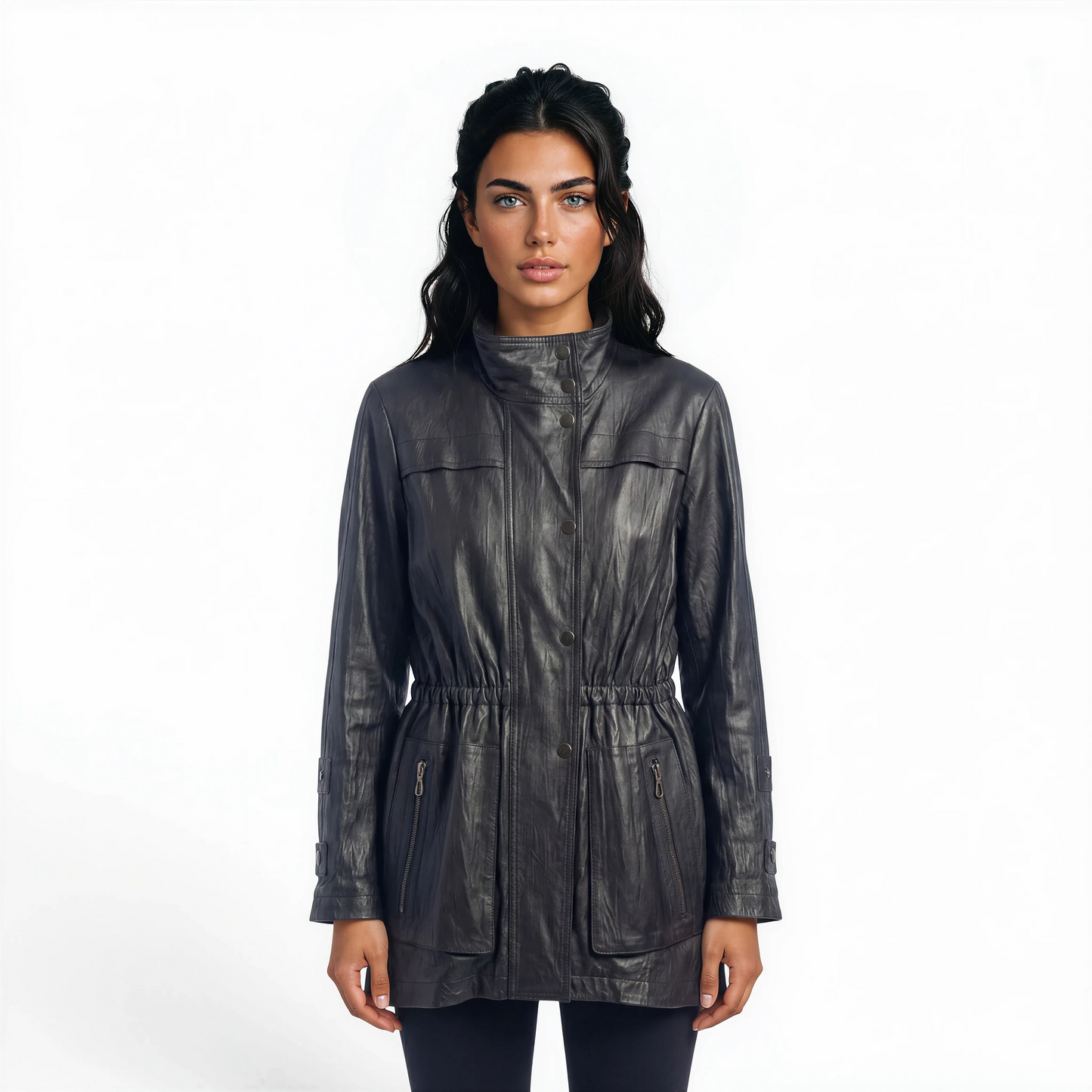 Crinkle Lamb Leather 3/4 Jacket