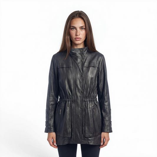 Crinkle Lamb Leather 3/4 Jacket