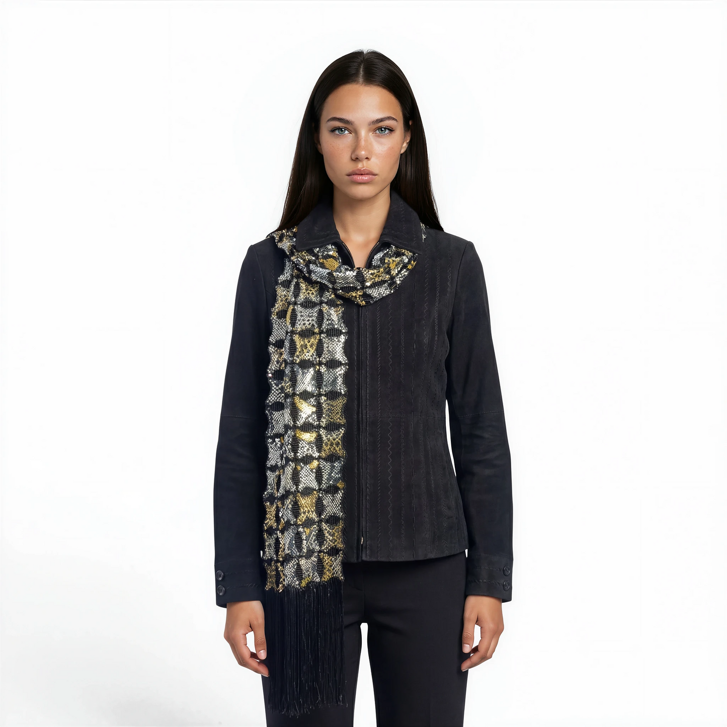 Multi Stitch Lamb Leather Zip Jacket