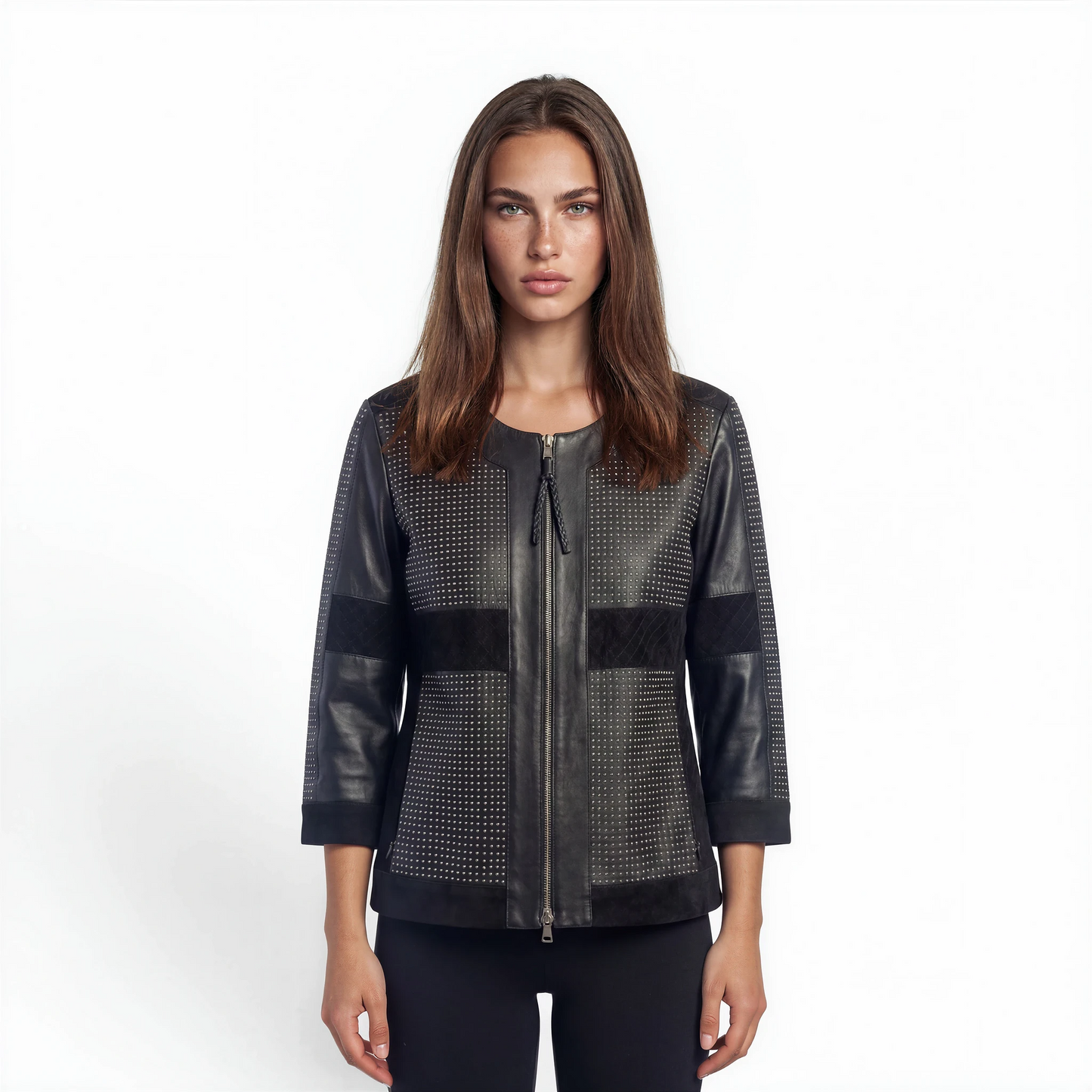 Cutwork Trimmed Suede & Leather Jacket