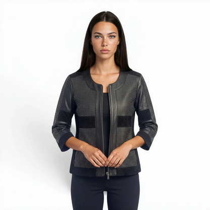 Cutwork Trimmed Suede & Leather Jacket