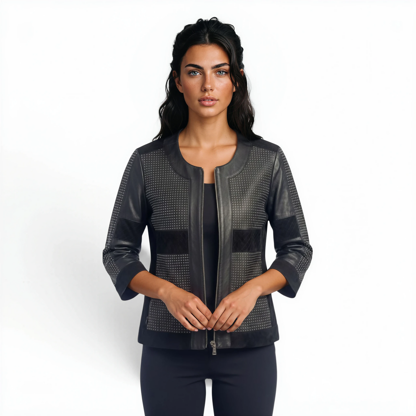 Cutwork Trimmed Suede & Leather Jacket