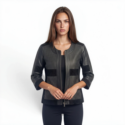 Cutwork Trimmed Suede & Leather Jacket