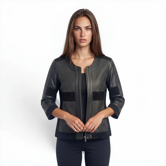 Cutwork Trimmed Suede & Leather Jacket