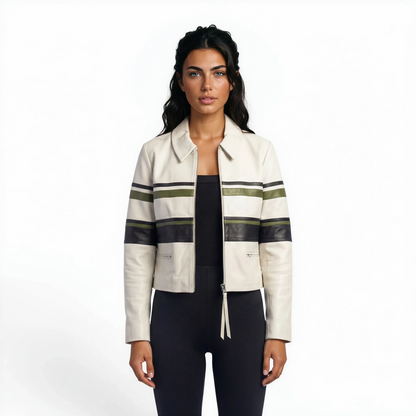 Color Block Lamb Leather Bomber