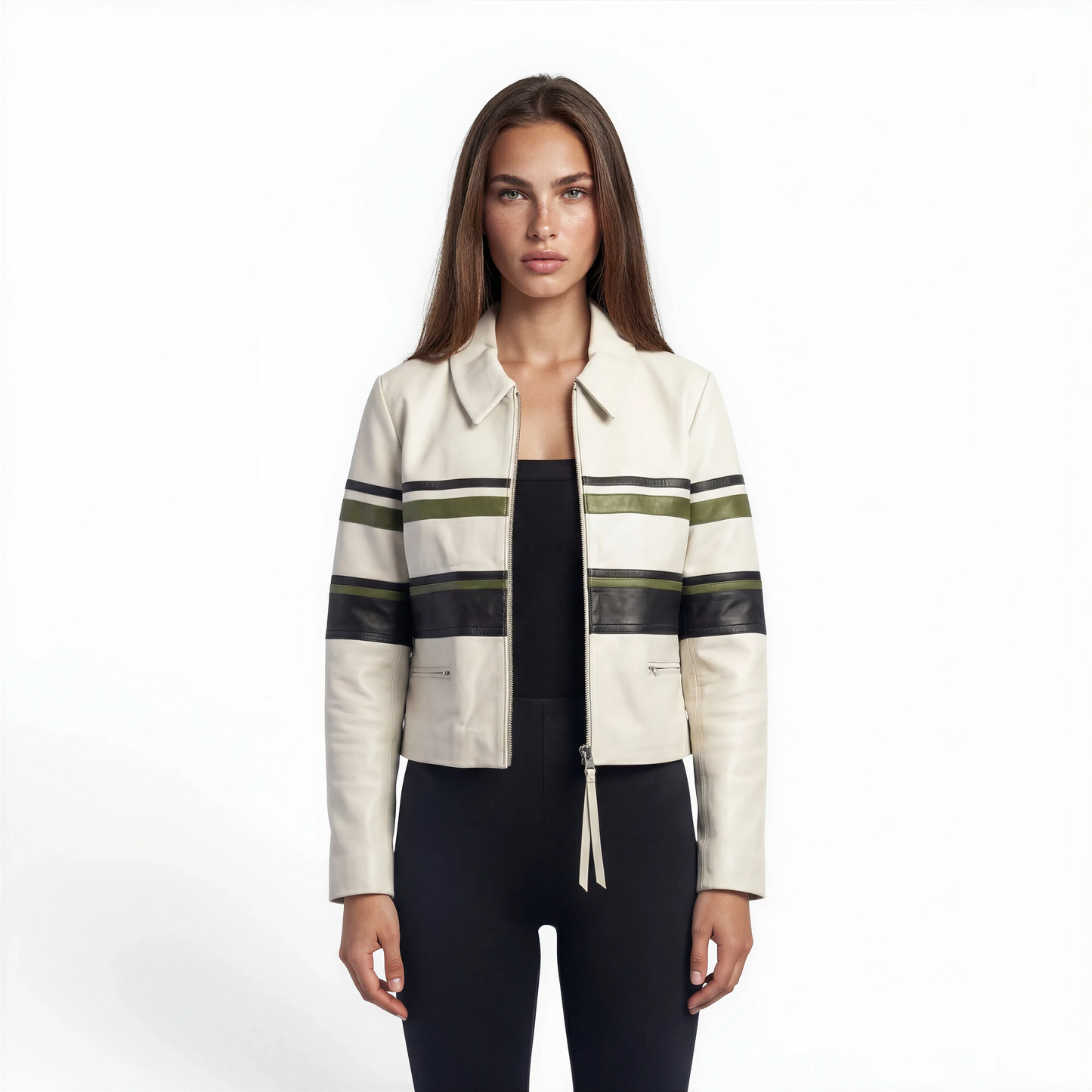 Color Block Lamb Leather Bomber