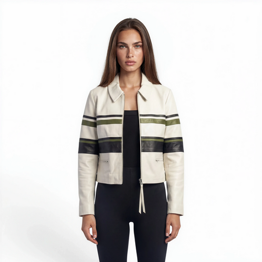 Color Block Lamb Leather Bomber