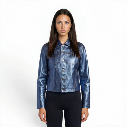 Stitched Two Pocket Lamb Leather Foil Jacket