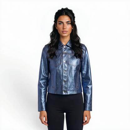 Stitched Two Pocket Lamb Leather Foil Jacket