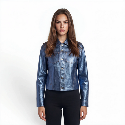 Stitched Two Pocket Lamb Leather Foil Jacket