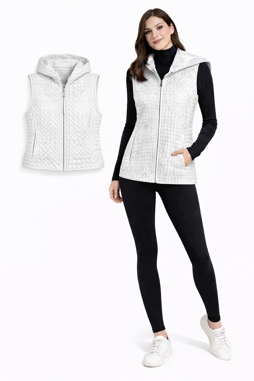 <P>900B<BR> LAMB LEATHER WOVEN VEST W/ REMOVABLE HOOD </P>