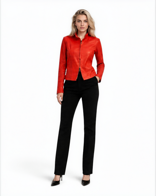 Lamb Leather Trim Knit Jacket BLACK / XS