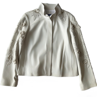 <P>3242<BR> EMBELLISHED STAND COLLAR BOMBER LAMB LEATHER JACKET (ADDITIONAL COLORS)</P>