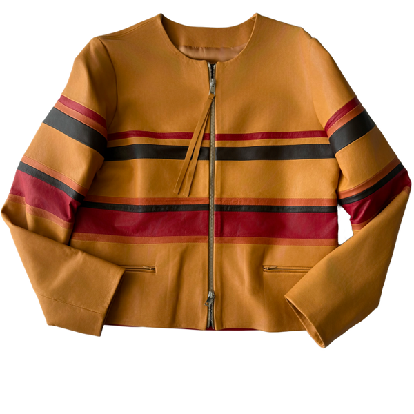 <P>CHIARA<BR> COLOR BLOCK LAMB LEATHER BOMBER (ADDITIONAL COLORS)</P>