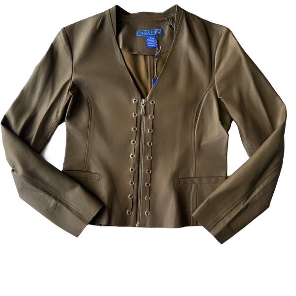<P>31389G<BR> V-NECK GROMMET LAMB LEATHER JACKET</P>