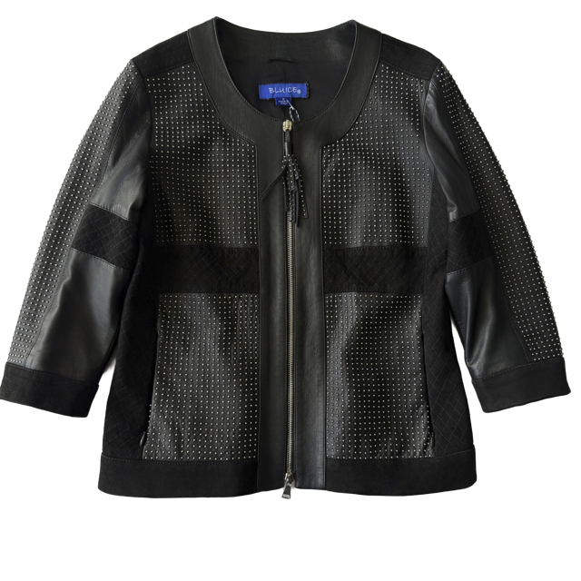 <P>CHANNIS<BR> CUTWORK TRIMMED SUEDE & LEATHER JACKET</P>