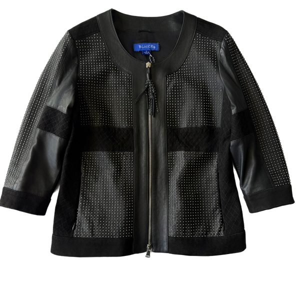 <P>CHANNIS<BR> CUTWORK TRIMMED SUEDE & LEATHER JACKET</P>