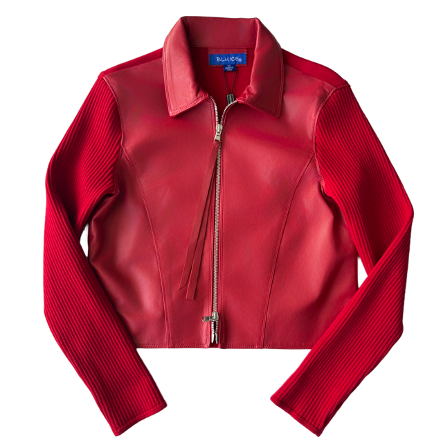 <P>904<BR>  LAMB LEATHER TRIM KNIT JACKET (ADDITIONAL COLORS)</P>