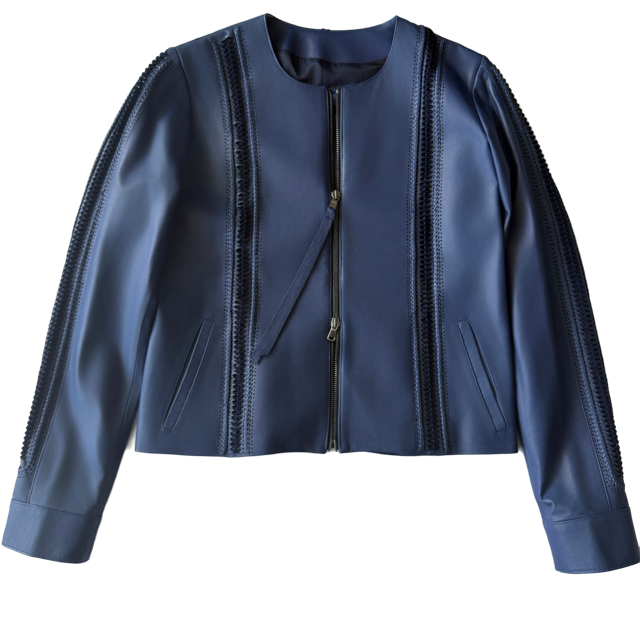 <P>SERENA<BR> BRAIDED LAMB LEATHER DOUBLE ZIP JACKET</P>