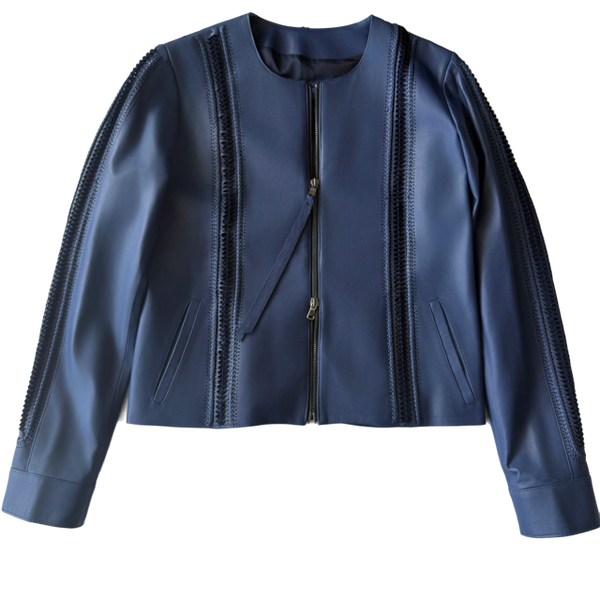 <P>SERENA<BR> BRAIDED LAMB LEATHER DOUBLE ZIP JACKET</P>