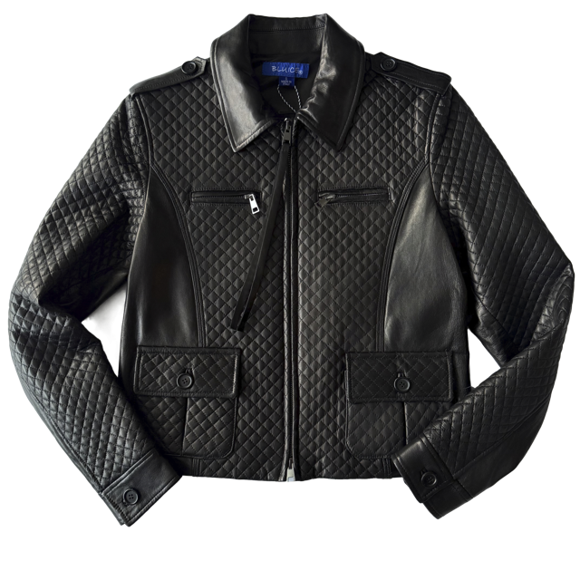 <P>905<BR> BLOCK & STITCHED CUTWORK LAMB LEATHER JACKET</P>