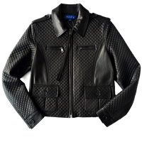 <P>905<BR> BLOCK & STITCHED CUTWORK LAMB LEATHER JACKET</P>