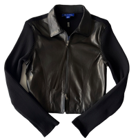 <P>904<BR>  LAMB LEATHER TRIM KNIT JACKET (ADDITIONAL COLORS)</P>