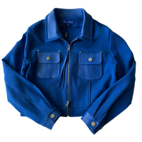 <P>122A<BR>  LAMB LEATHER TRIM KNIT JACKET</P>