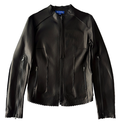 Round Neck Double Zip Lamb Leather Jacket