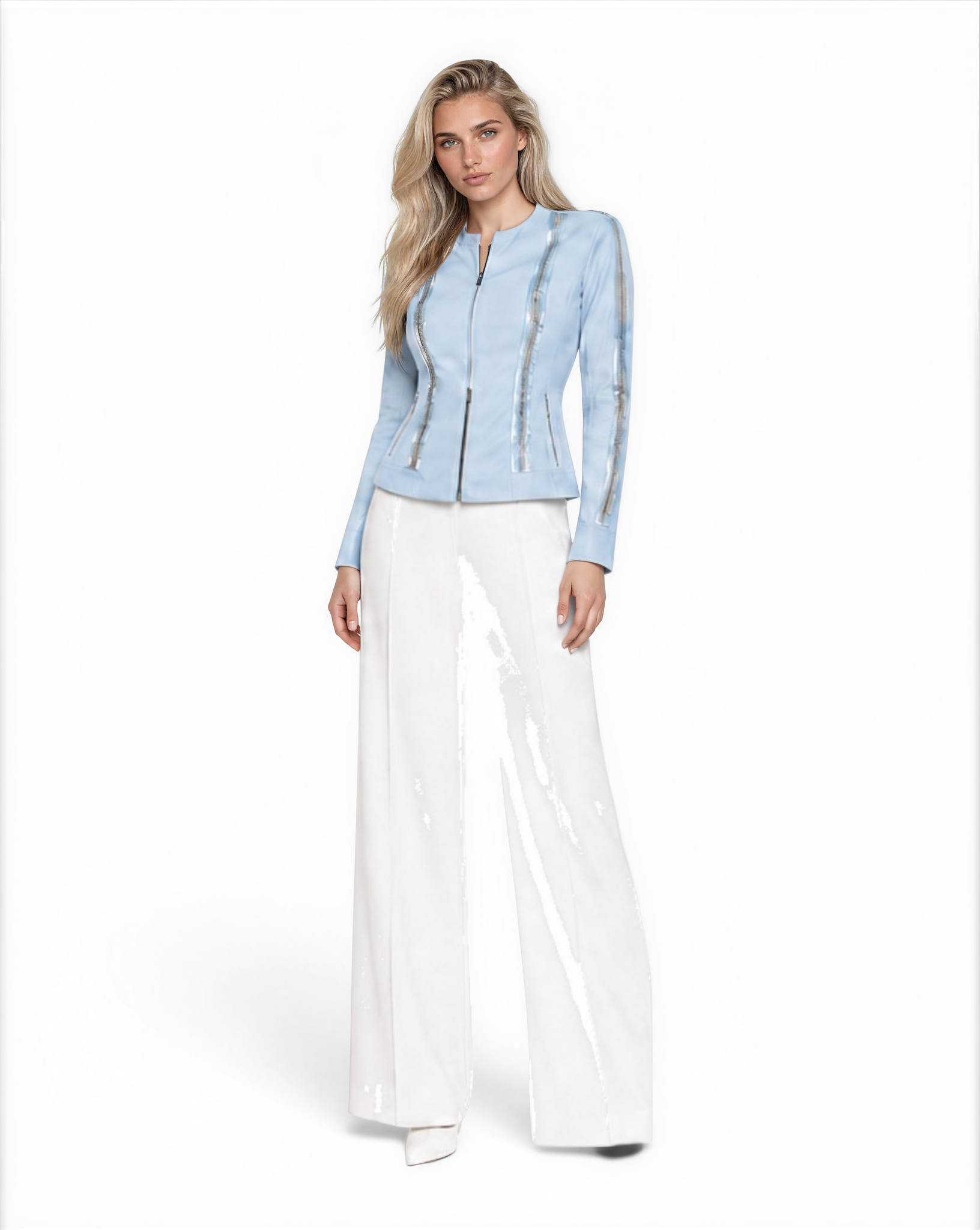 Braided Lamb Leather Double Zip Jacket White / XS