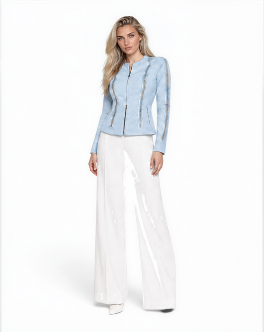 Braided Lamb Leather Double Zip Jacket White / XS